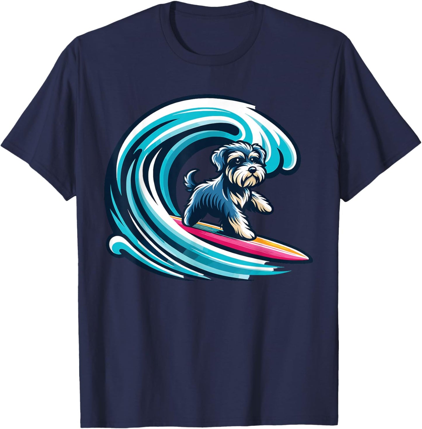 Schnoodle Surfing, Wave Riding Schnoodle T-Shirt - T-Shirt | Navy