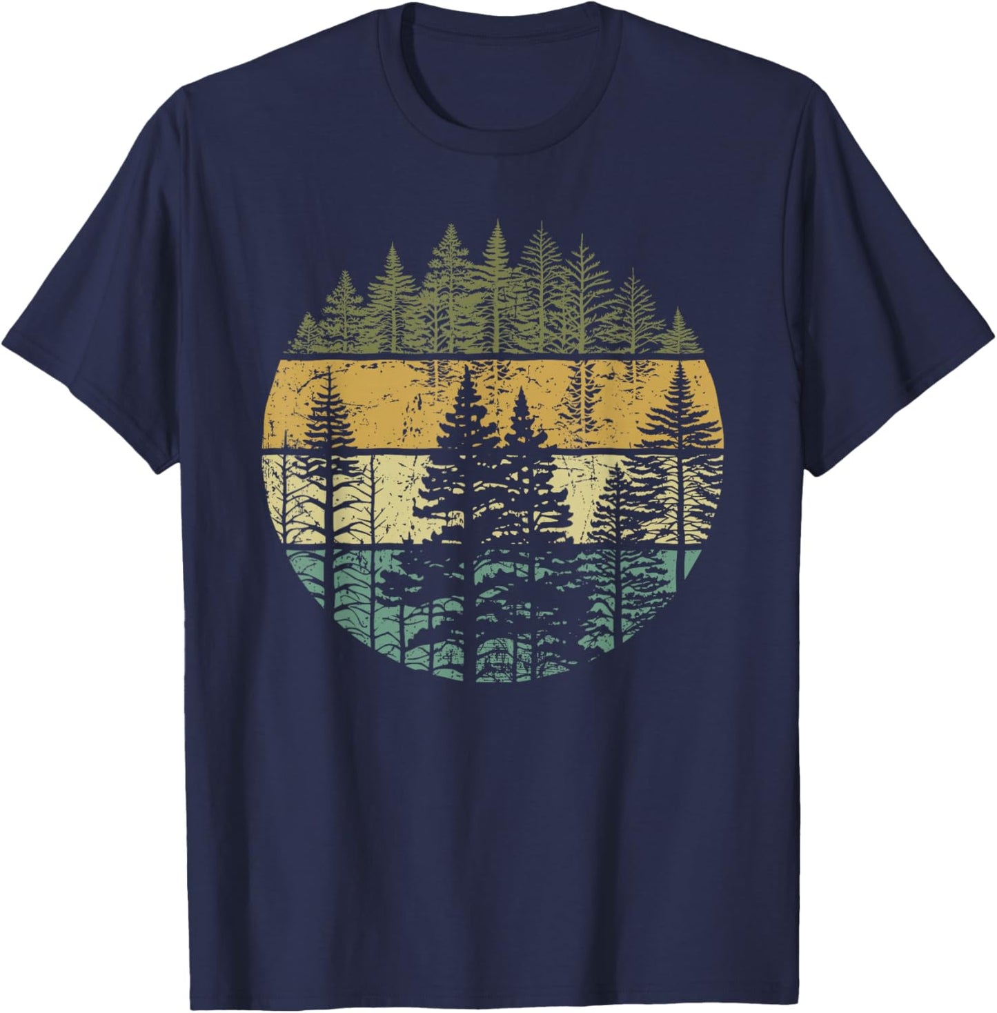 Retro Forest Trees Outdoors Nature Women Men Vintage Graphic T-Shirt - T-Shirt | Navy