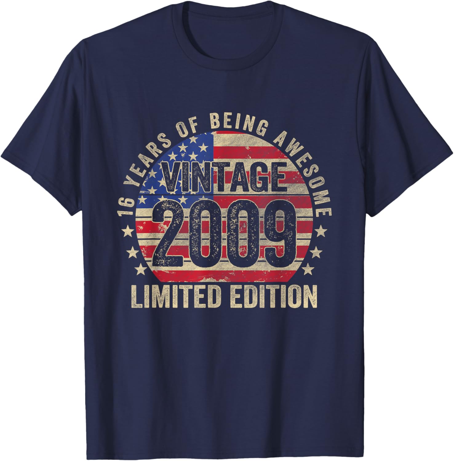 16 Year Old Gifts Vintage 2009 16th Birthday American Flag Kids Men T-Shirt - T-Shirt | Navy