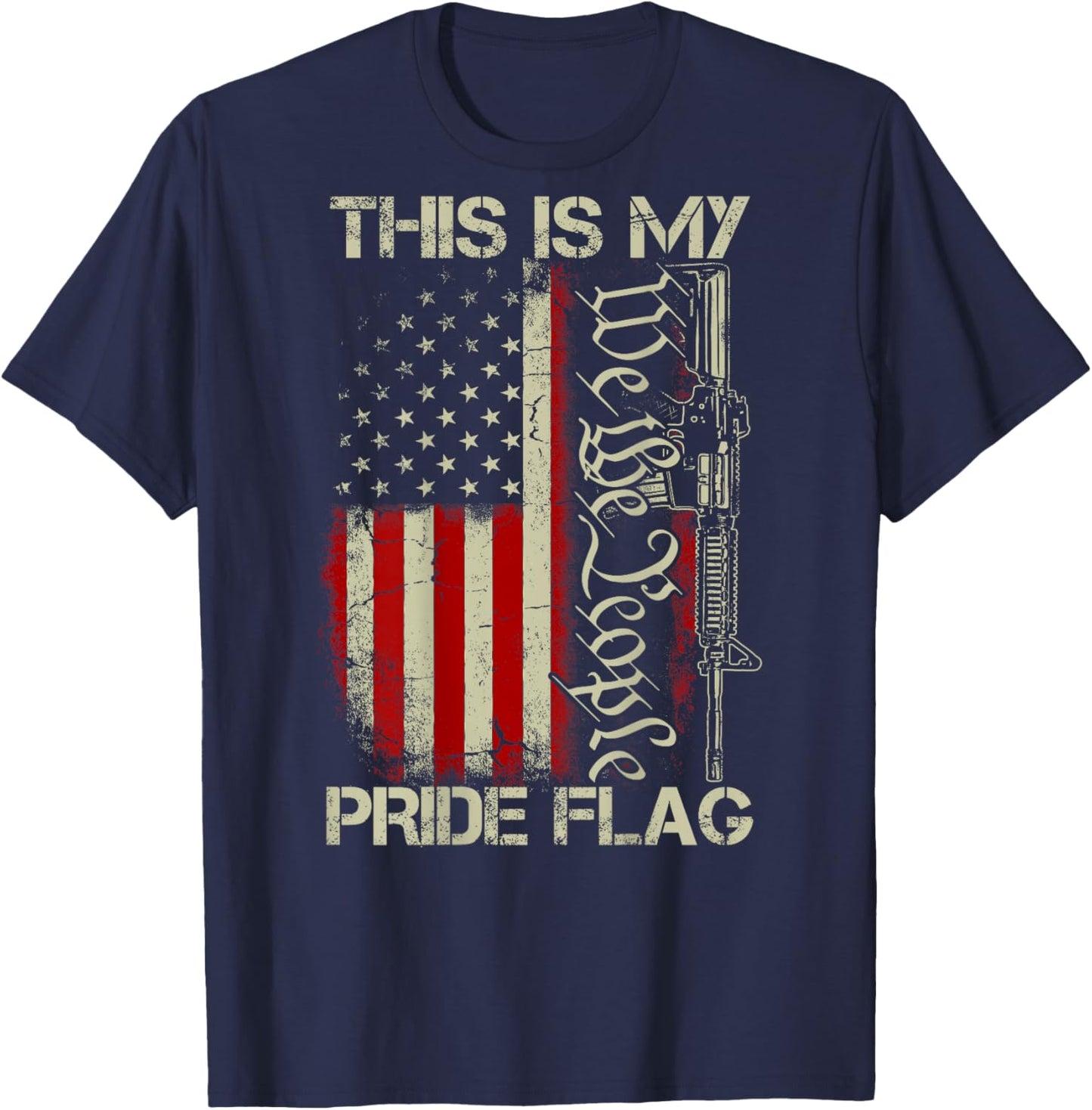 This is My Pride Flag USA Patriots Gun American Flag on Back T-Shirt - T-Shirt | Navy