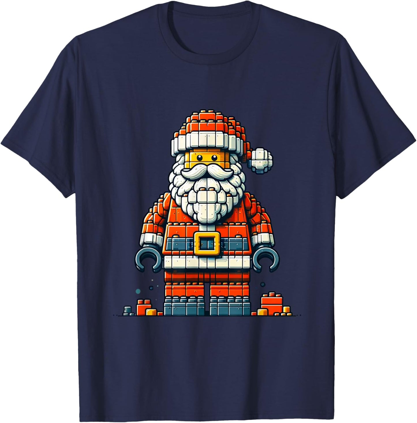 Christmas Builder Block Brick Building Santa Face Boys T-Shirt - T-Shirt | Navy