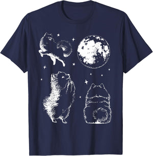 Vintage Three Pomeranian Dog Howling at The Moon Pet Lover T-Shirt - T-Shirt | Navy