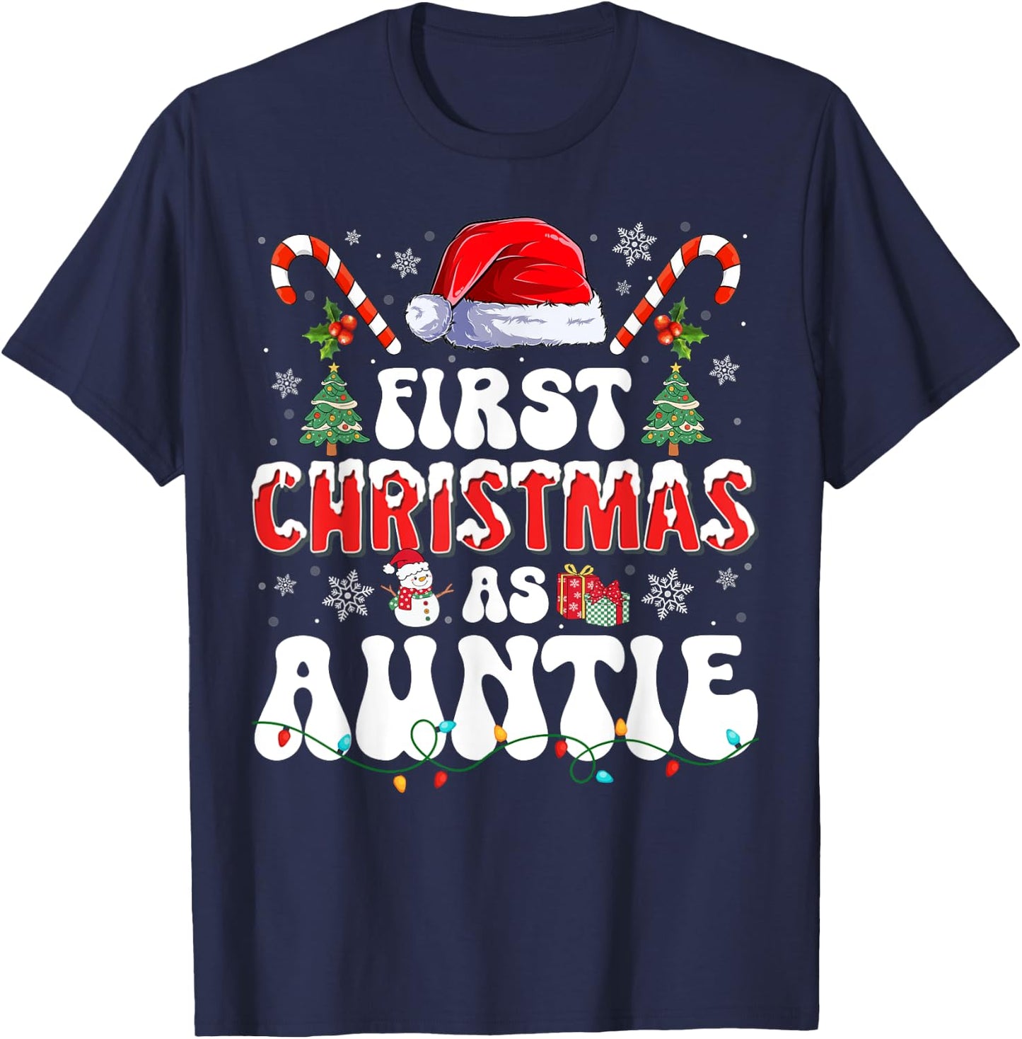 First Christmas As Auntie New Auntie Matching Family Pajamas T-Shirt - T-Shirt | Navy