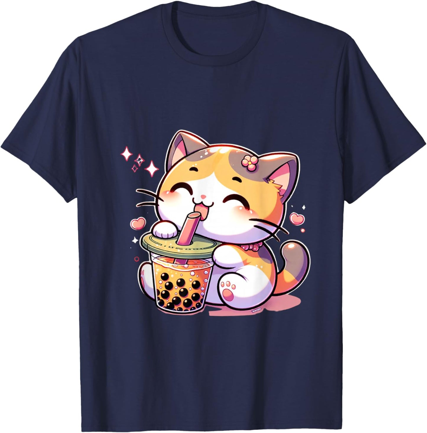 Cat Boba Tea Bubble Tea Anime Kawaii Neko Kids Teen Children T-Shirt - T-Shirt | Navy
