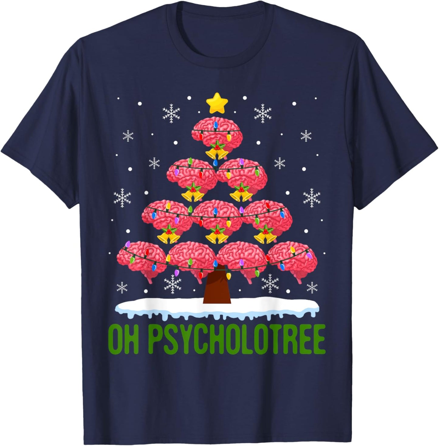 Christmas Tree Oh Psycholotree Psychology Brain Ugly Sweater T-Shirt - T-Shirt | Navy