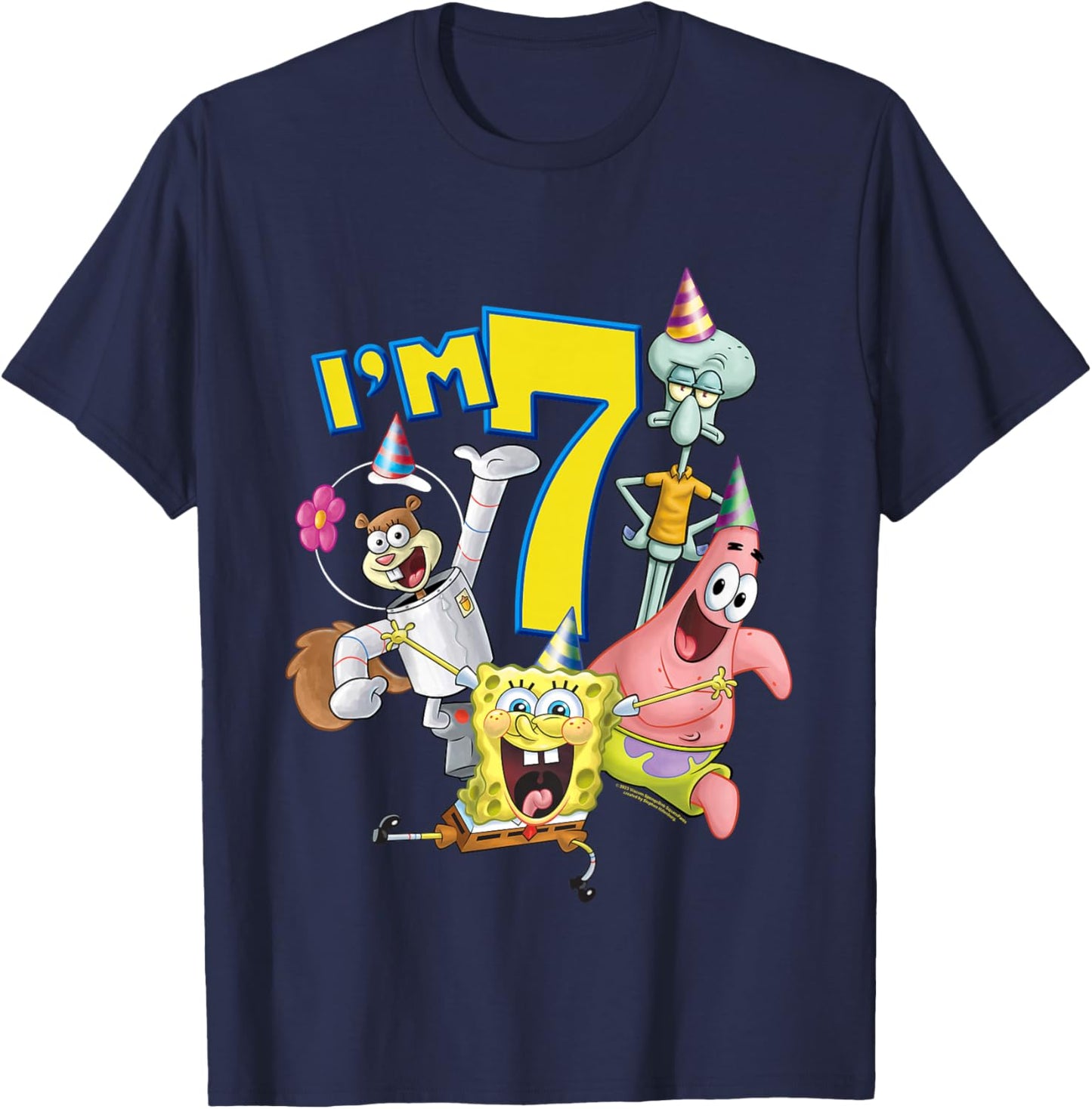 Kinder SpongeBob SquarePants 7th Birthday Today I'm 7 T-Shirt - T-Shirt | Navy