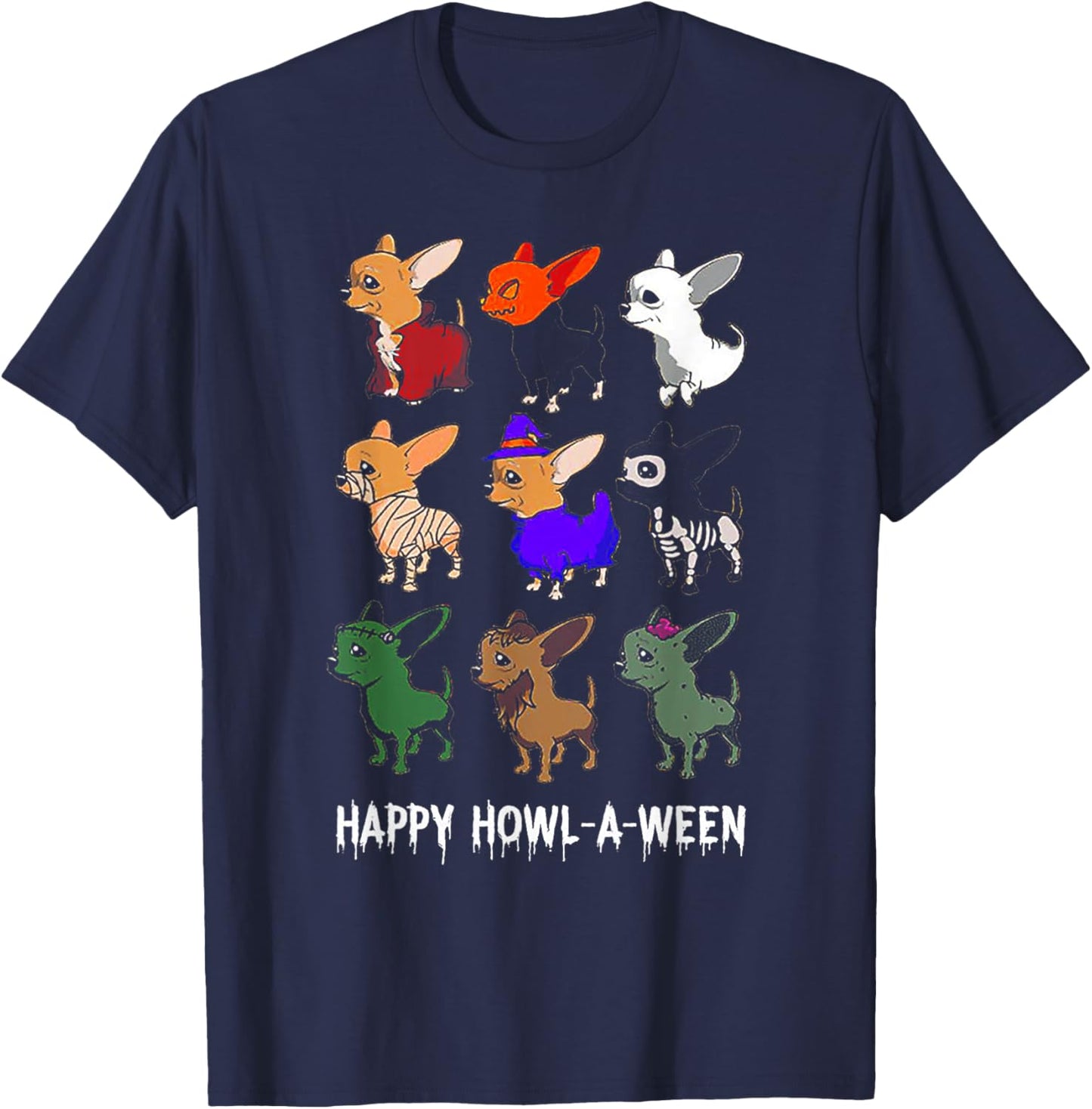 Funny Chihuahua Dog Halloween Happy Howl-o-ween T-Shirt - T-Shirt | Navy