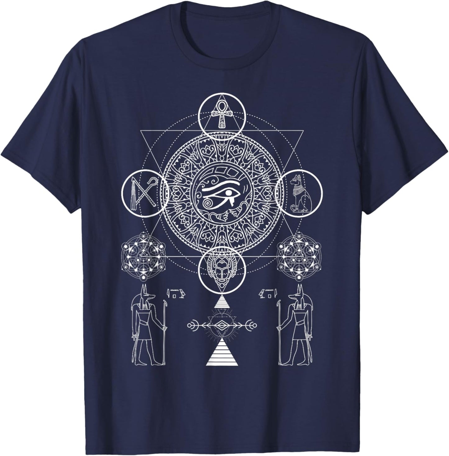 Sacred Geometry Egyptian Anubis Eye Of Horus Art T-Shirt - T-Shirt | Navy
