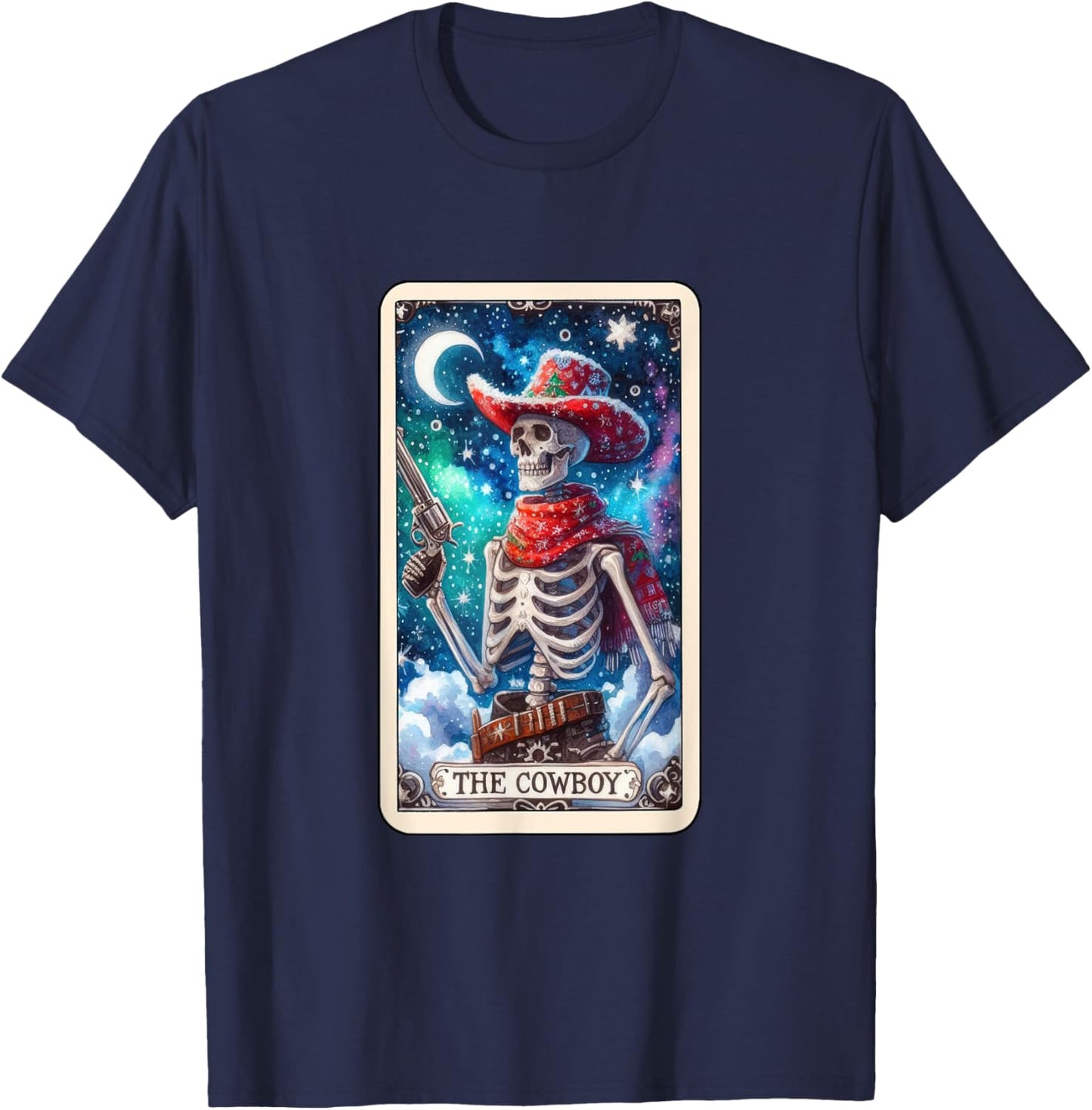 The Cowboy Tarot Card Skeleton Skull Funny Christmas T-Shirt - T-Shirt | Navy