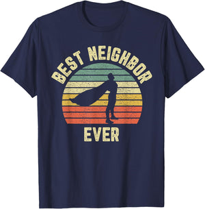 Vintage Best Neighbor Ever Superhero Fun Gift Graphic T-Shirt - T-Shirt | Navy
