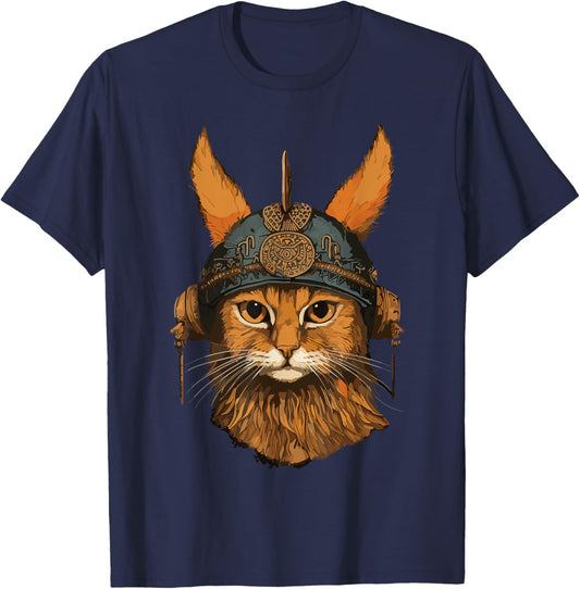 Viking Cat With Viking Helmet Norwegian Nordic Mjolnir Axes T-Shirt - T-Shirt | Navy