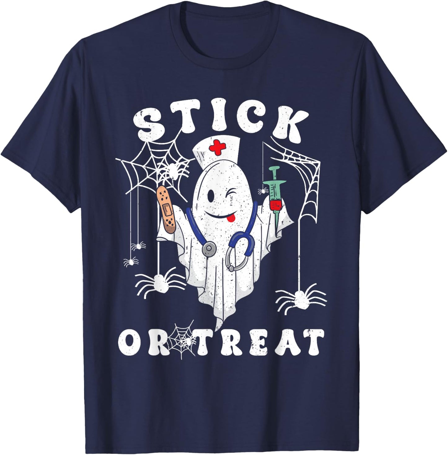 Stick or Treat Nurse Spooky Nurse Costume Funny Halloween T-Shirt - T-Shirt | Navy
