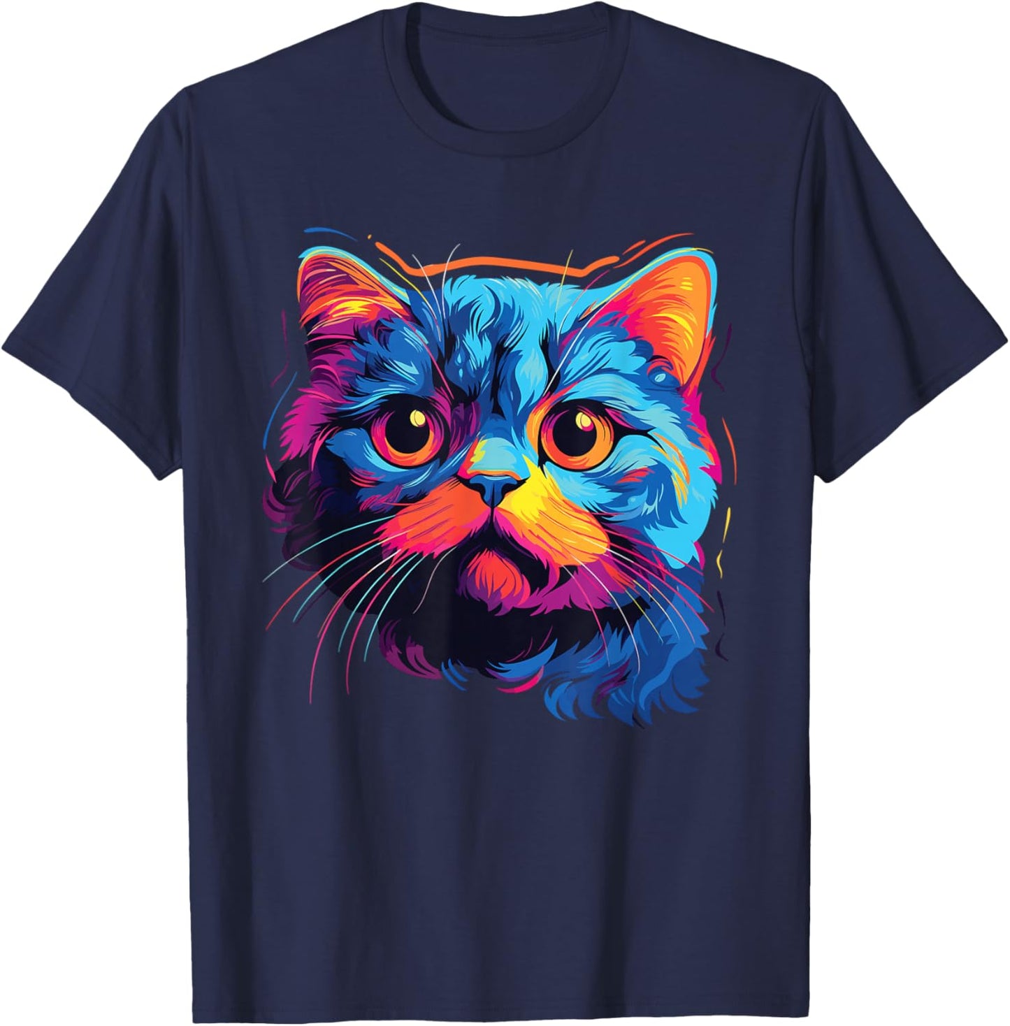 Cat Watercolor Colorful Scottish Fold Cats Women Girls Kids T-Shirt - T-Shirt | Navy