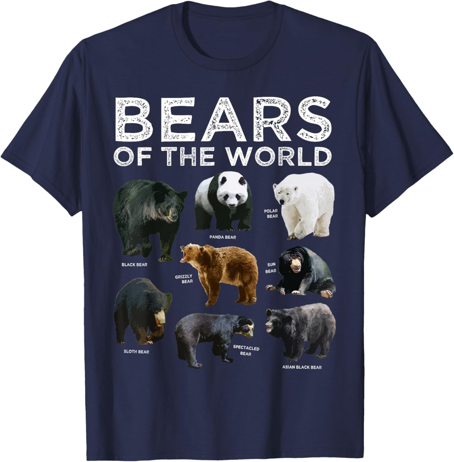 Eight Bears of the World Panda Polar Grizzly Black Cute T-Shirt - T-Shirt | Navy