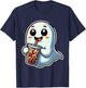 Ghost Drinking Iced Coffee Halloween T-Shirt - T-Shirt | Navy