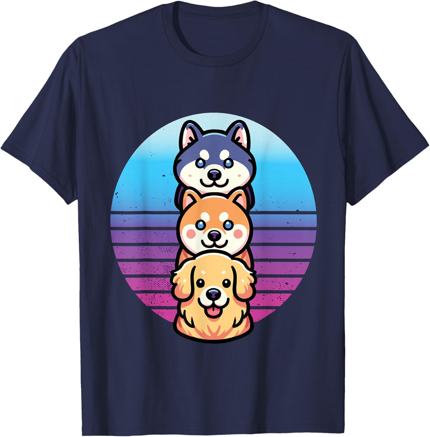 Husky Shiba Inu golden retriever dog cute stacked pet animal Men Women Kids T-Shirt - T-Shirt | Navy