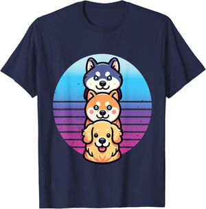Husky Shiba Inu golden retriever dog cute stacked pet animal Men Women Kids T-Shirt - T-Shirt | Navy