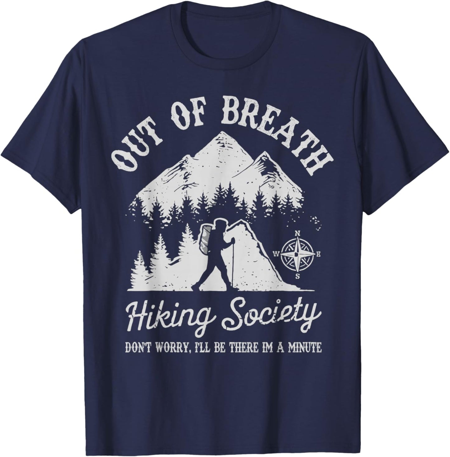Out Of Breath Hiking Society Retro Nature Love T-Shirt - T-Shirt | Navy