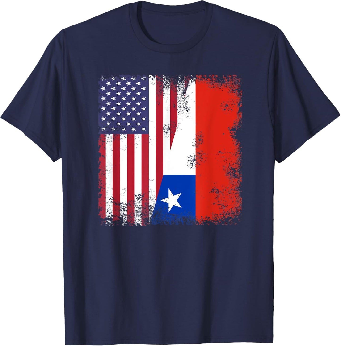 Half Chilean Flag | Vintage Chile USA Gift T-Shirt - T-Shirt | Navy