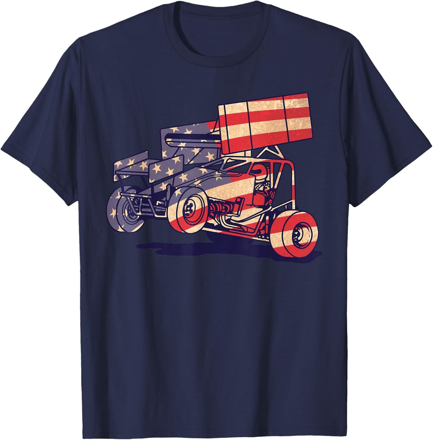 Vintage Sprint Car American Flag Funny Racer Racing Gift Men T-Shirt - T-Shirt | Navy