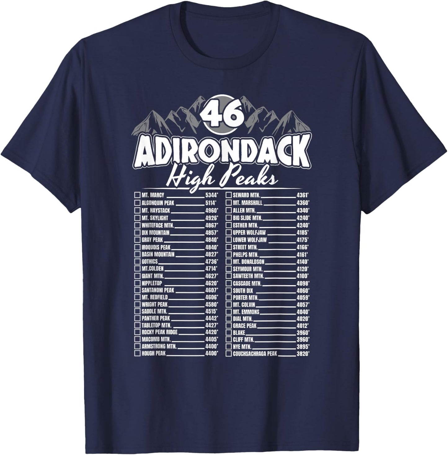 46 Adirondack Mountain Climbing Checklist T-Shirt - T-Shirt | Navy