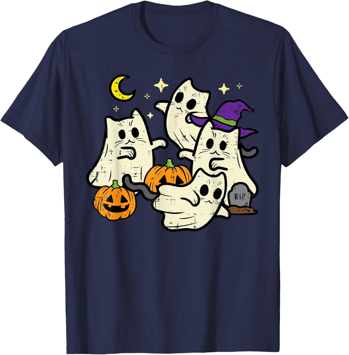 Halloween Black Cats Ghosts Costume Women Girls Kids Toddler T-Shirt - T-Shirt | Navy
