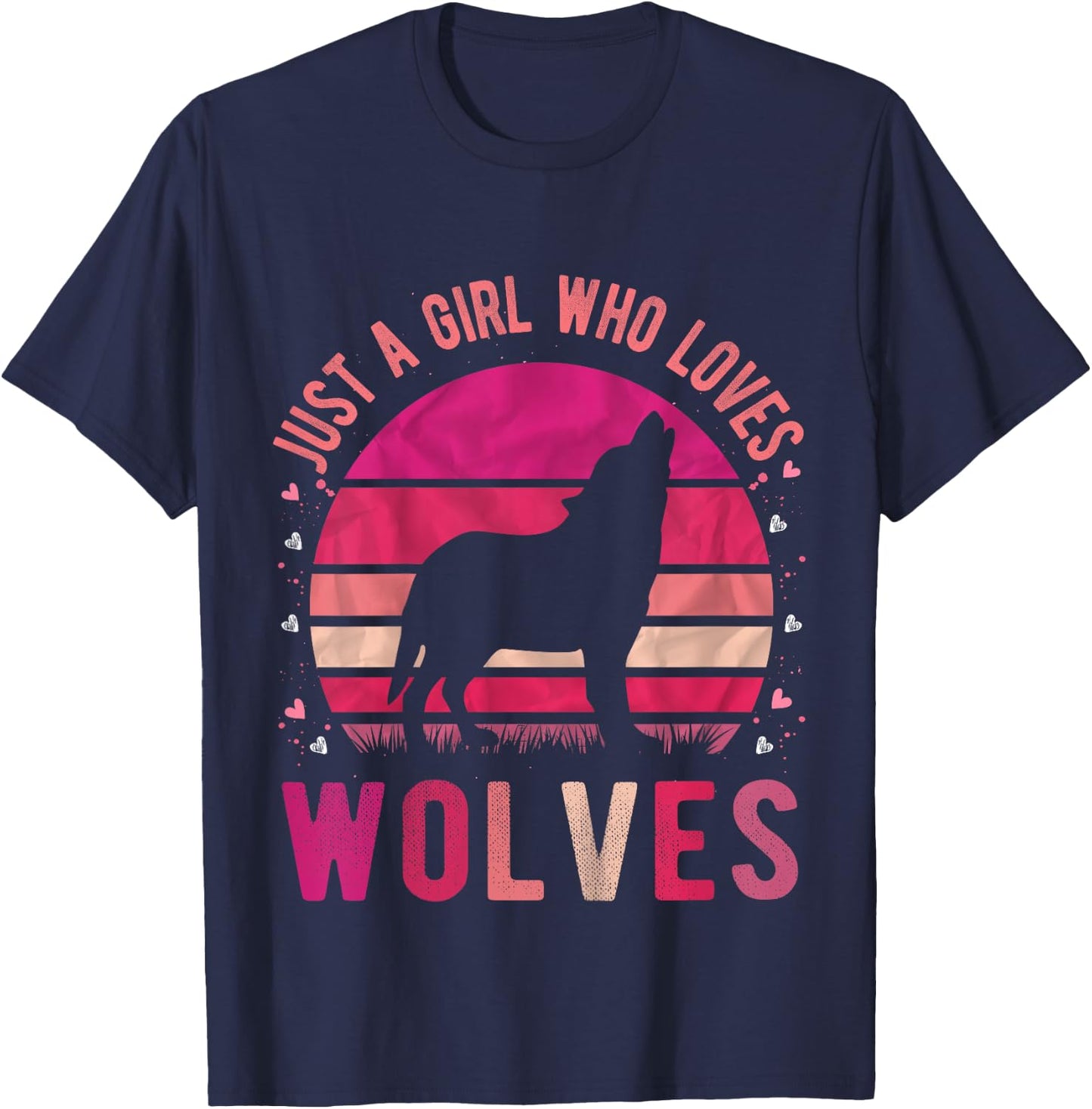 Just a Girl Who Loves Wolves Vintage Retro Gift T-Shirt - T-Shirt | Navy