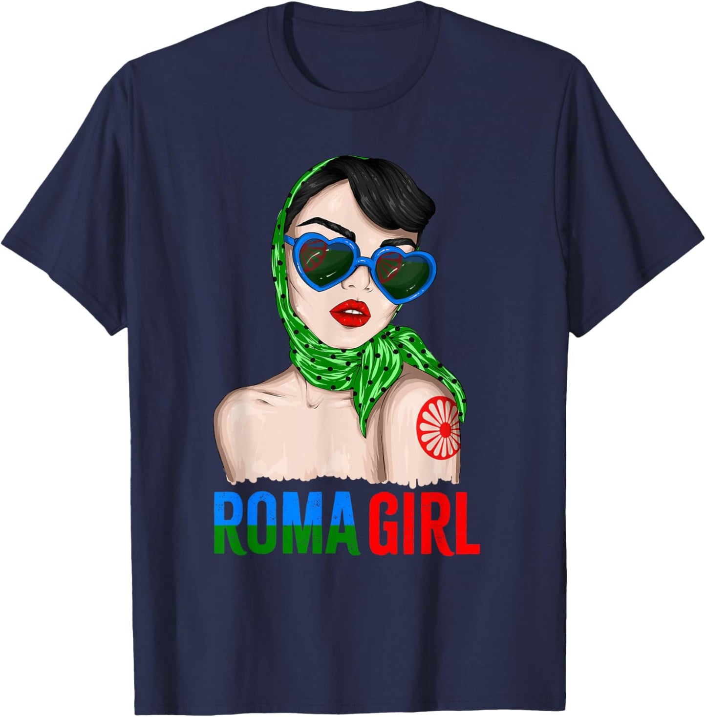 Roma Traveller Girl - Romani Flag Proud T-Shirt - T-Shirt | Navy