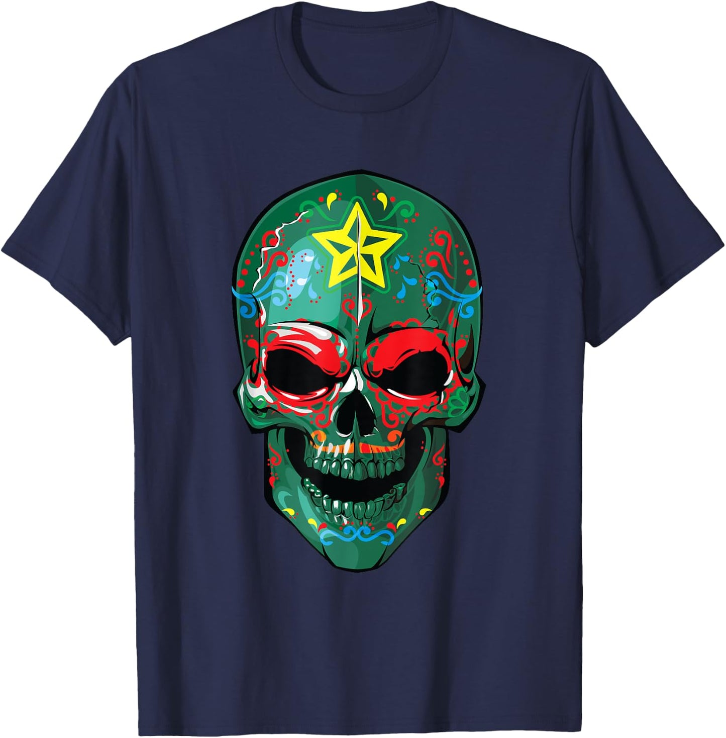 Veteran Sugar Skull Army Soldier Halloween Military Gifts T-Shirt - T-Shirt | Navy