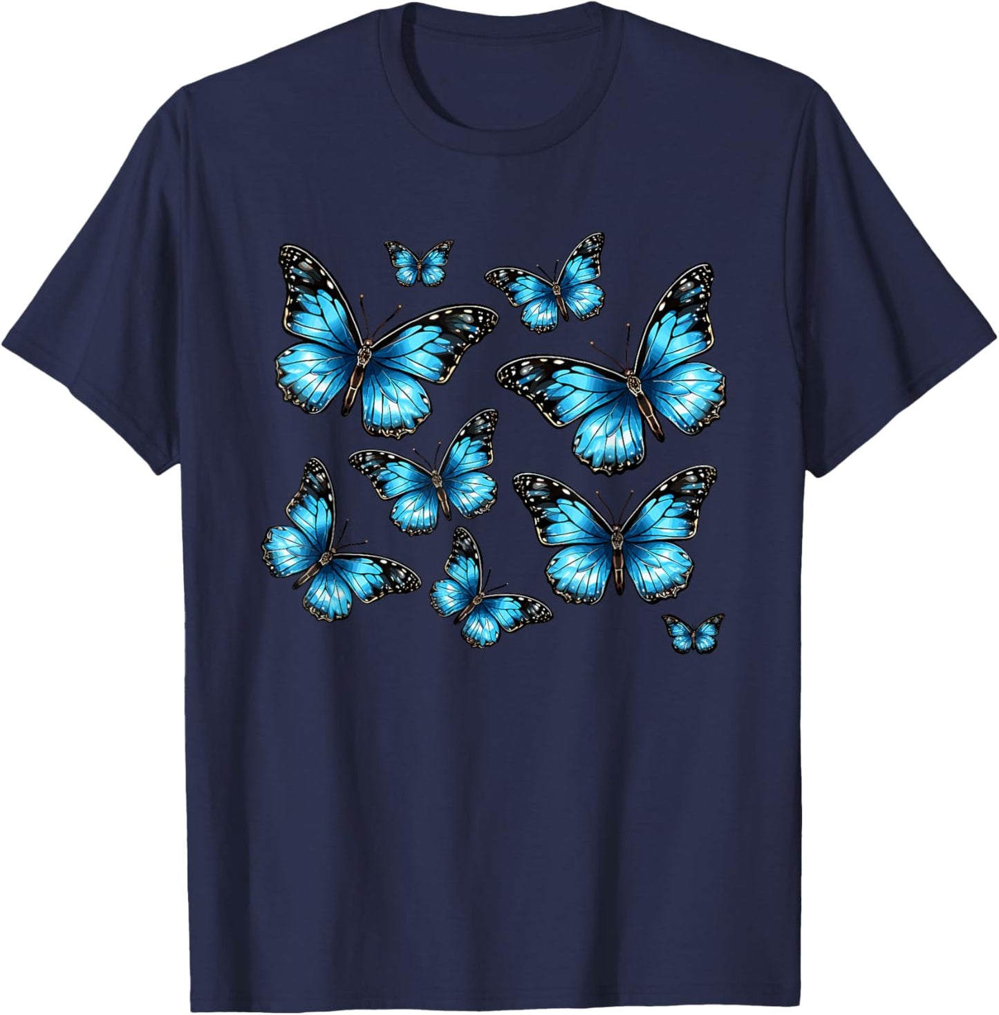 Blue Morpho Butterfly Art Entomologist Flower T-Shirt - T-Shirt | Navy