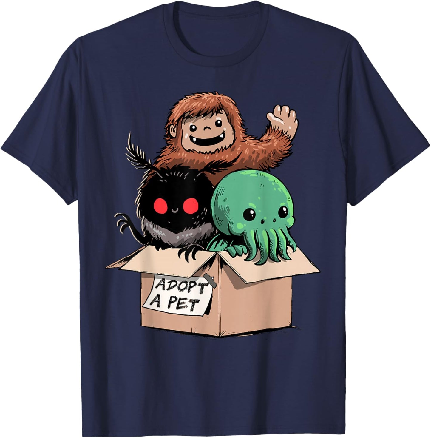 Adopt A Pet Shirt Creepy Monsters Bigfoot Mothman Cthulhu T-Shirt - T-Shirt | Navy