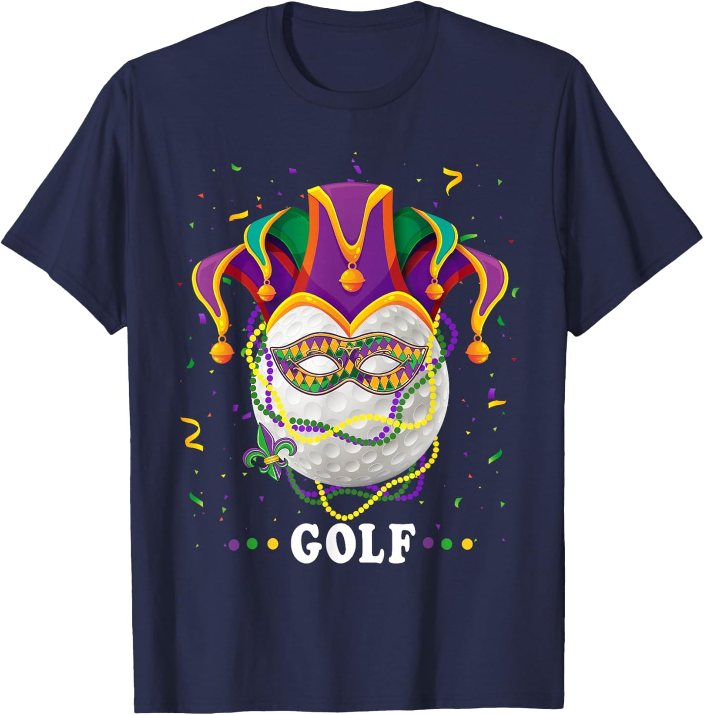 Golf Wearing Jester Hat Masked Beads Mardi Gras Golf Women T-Shirt - T-Shirt | Navy