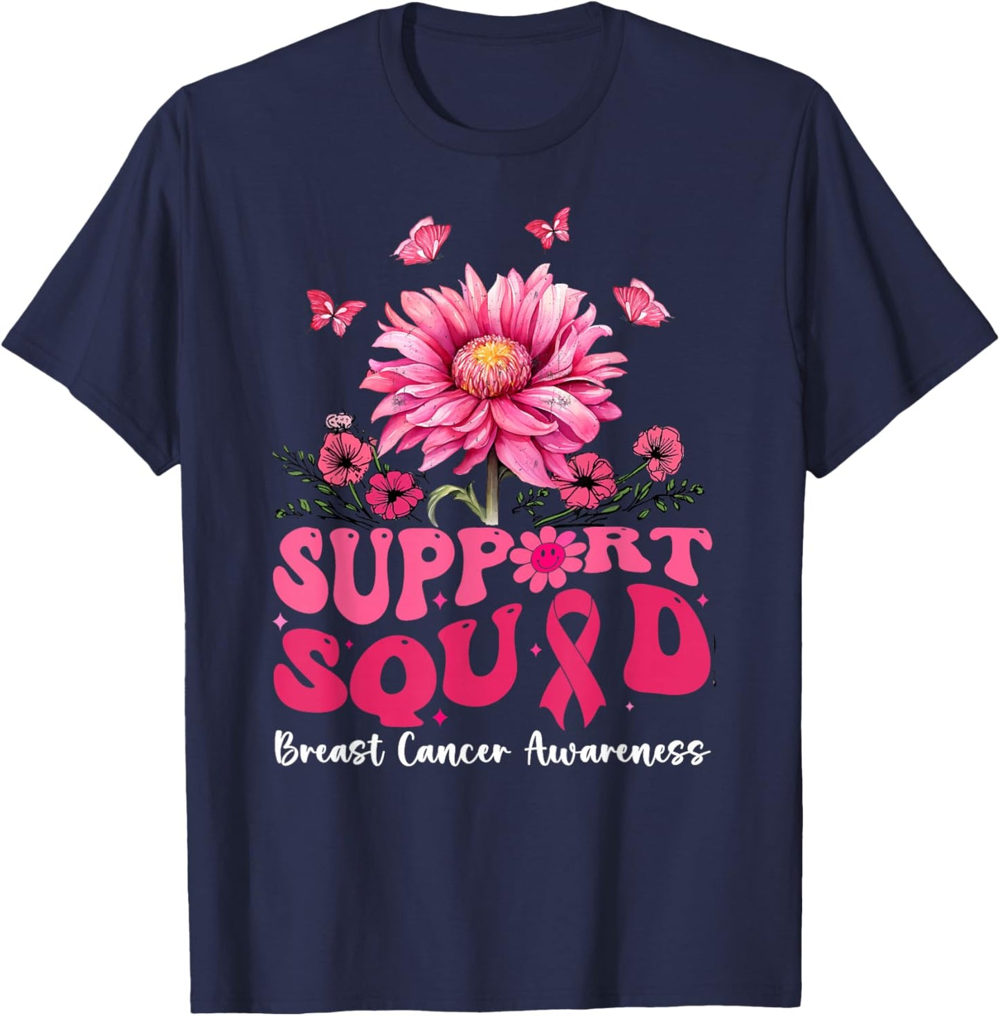 Breast Cancer Shirts , Support Squad Sunflower T-Shirt - T-Shirt | Navy