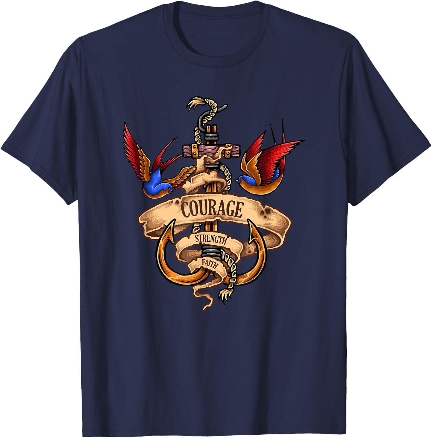 Merchant Mariner Sailor Captain Deck Hand Tattoo Swallows T-Shirt - T-Shirt | Navy