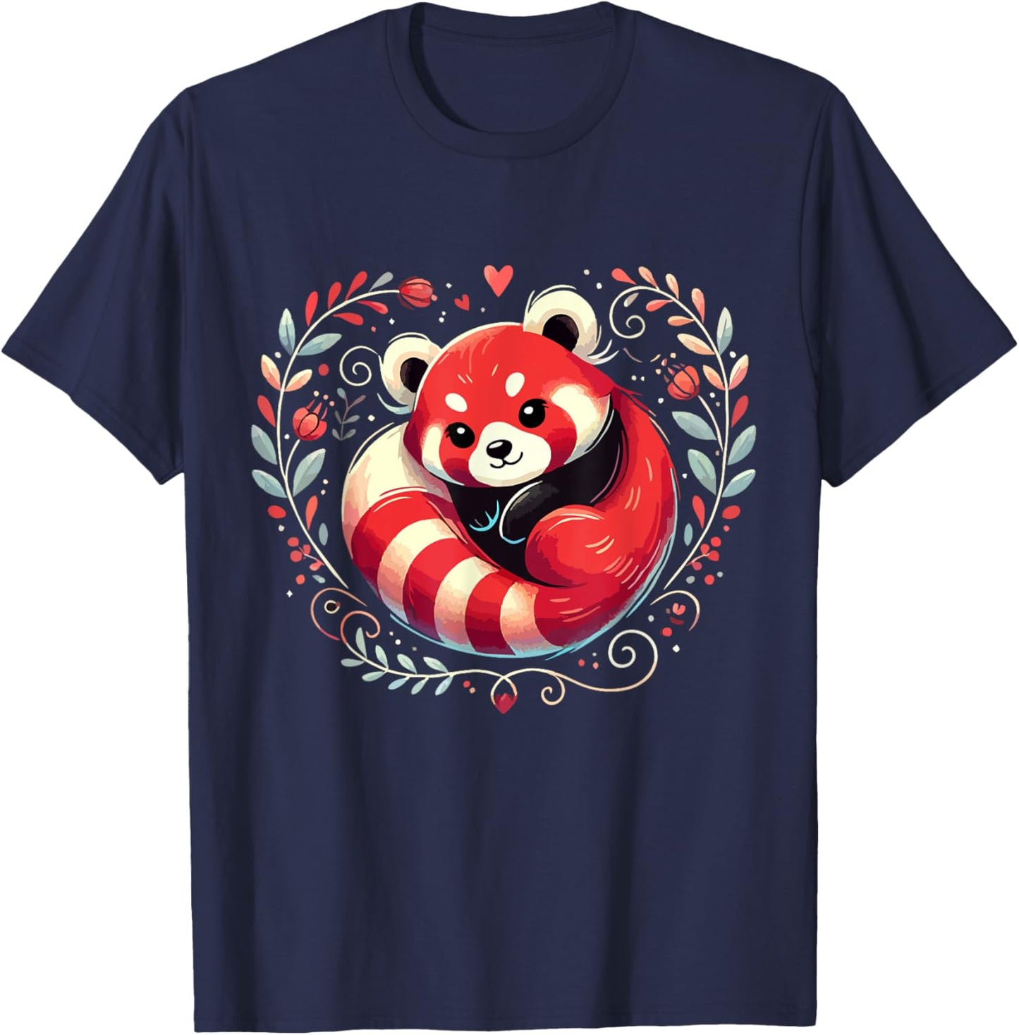 Red Panda Heart Love Design T-Shirt - T-Shirt | Navy