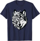 Wolf & Flowers, Wolf Graphic & Floral Wolf Face T-Shirt - T-Shirt | Navy