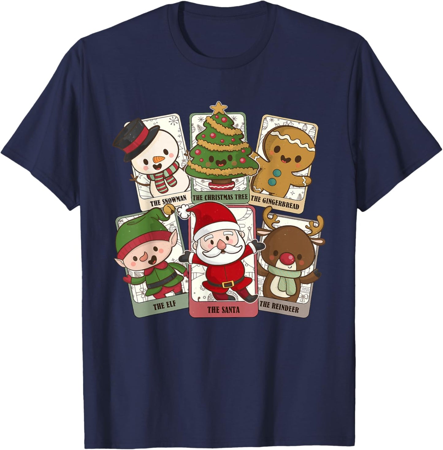 Retro Tarot Card Christmas Santa Elf Reindeer Gingerbread T-Shirt - T-Shirt | Navy