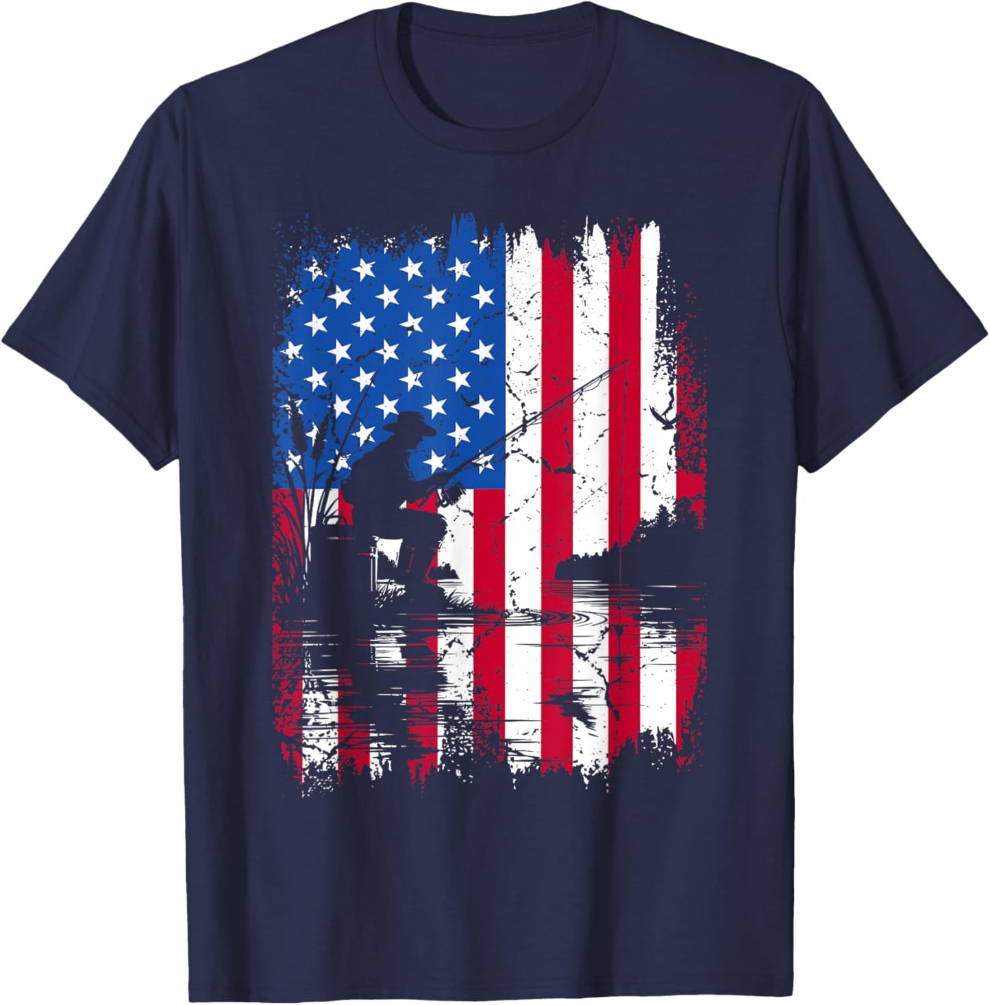 Funny Patriotic Fishermen USA American Flag 4th Of July Men T-Shirt - T-Shirt | Navy