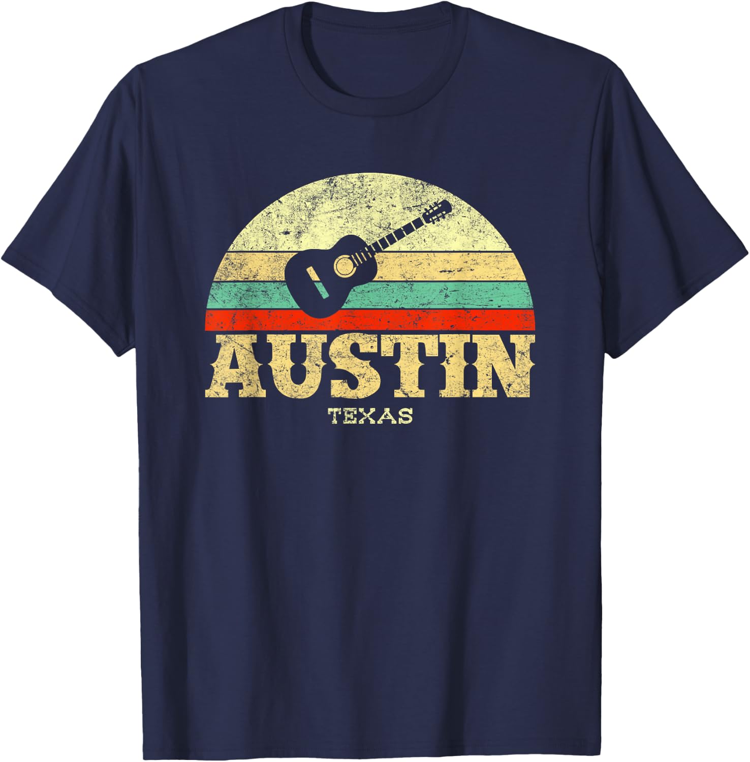 Retro Austin Texas Guitar Shirt Vintage Lone Star State T-Shirt - T-Shirt | Navy