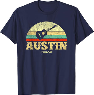 Retro Austin Texas Guitar Shirt Vintage Lone Star State T-Shirt - T-Shirt | Navy