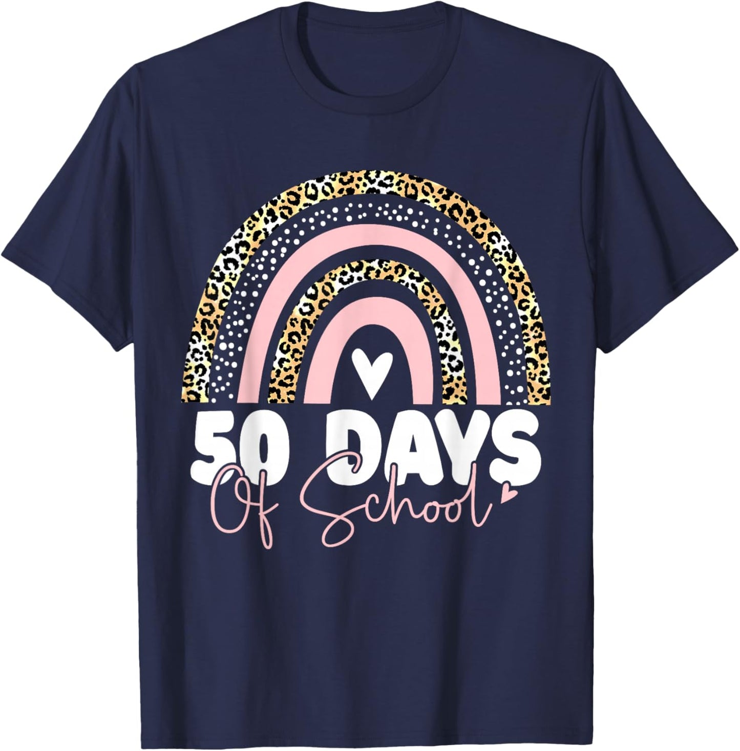 50th Day of School Teacher Rainbow Leopard 50 Days Smarter T-Shirt - T-Shirt | Navy