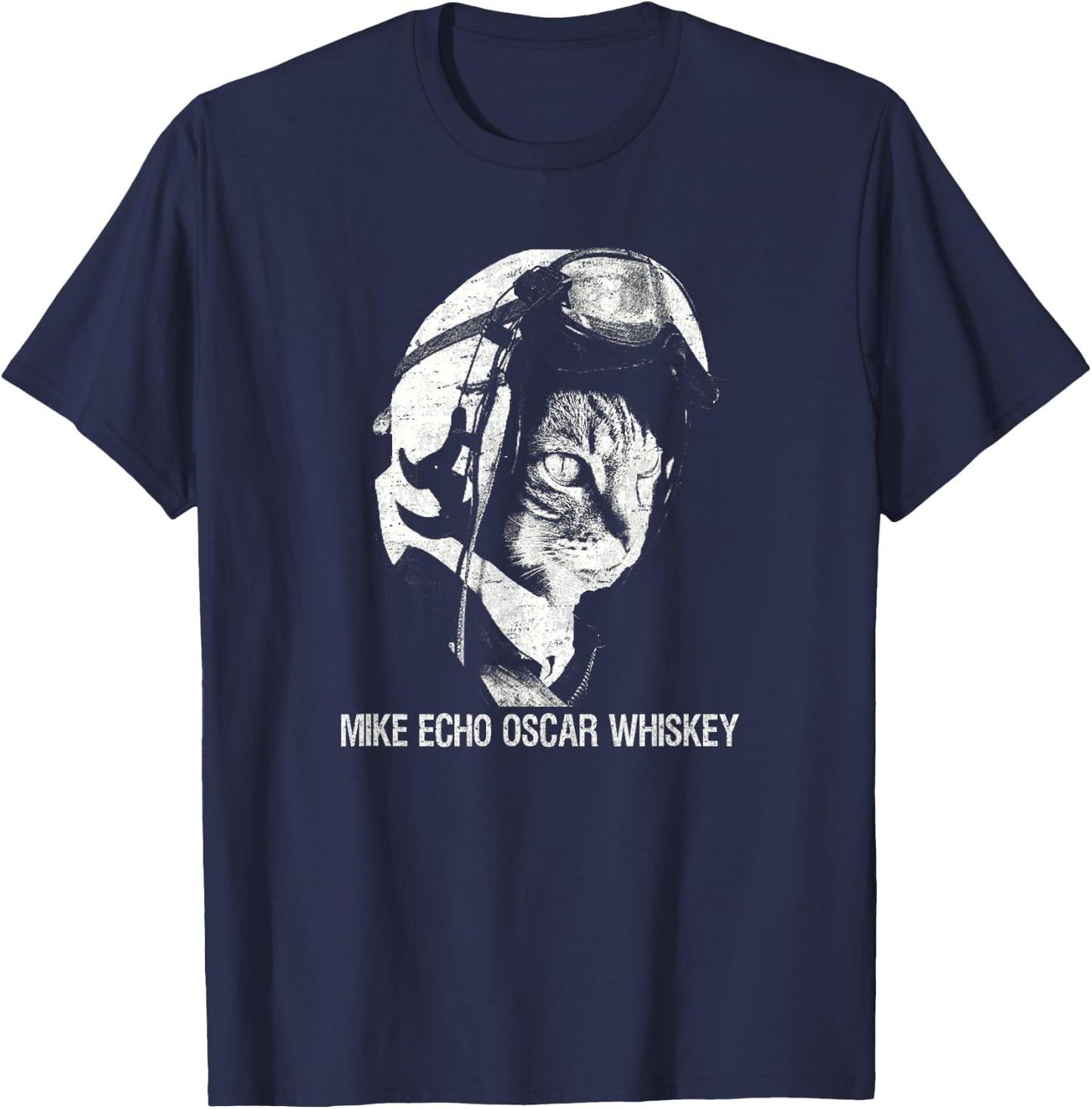 Mike Echo Oscar Whiskey MEOW Flying Cat T-Shirt - T-Shirt | Navy