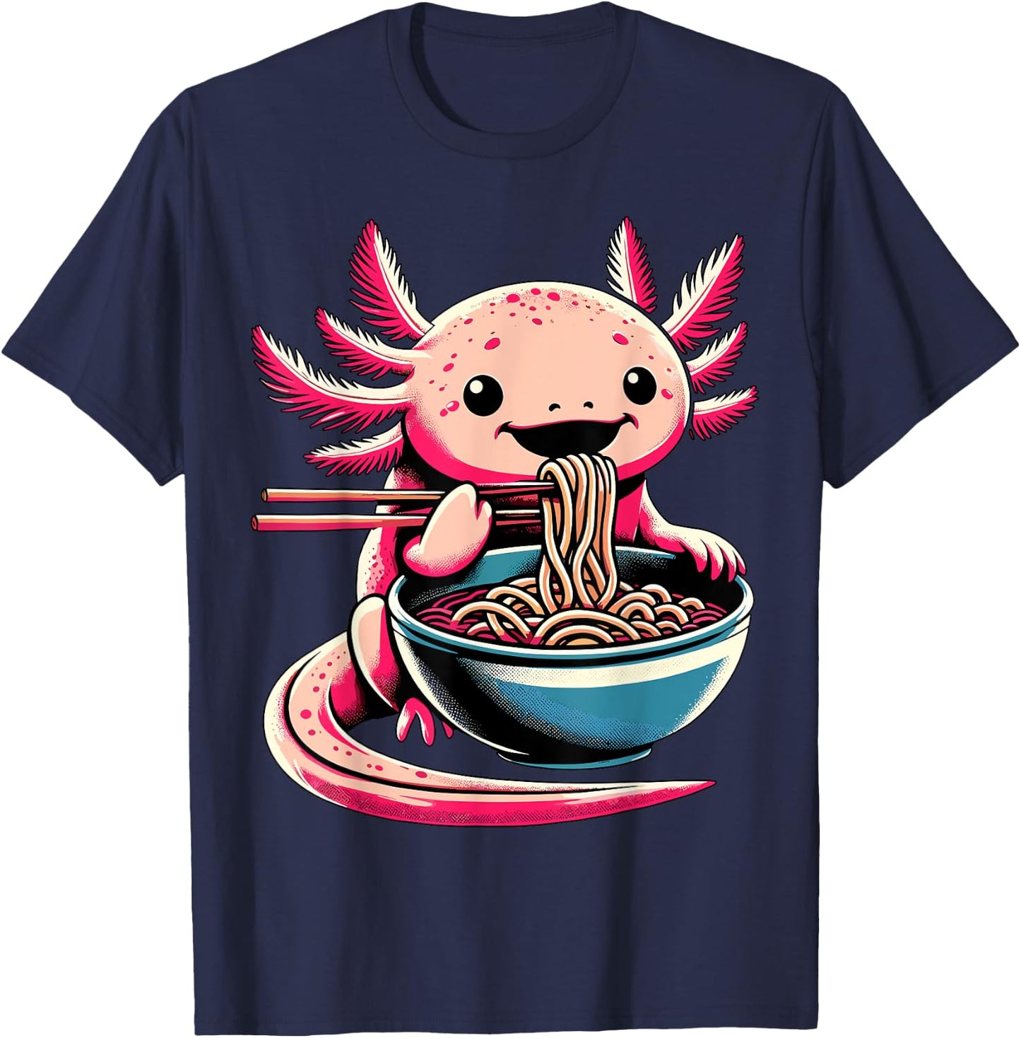 Kawaii Axolotl Eating Ramen T-Shirt - T-Shirt | Navy