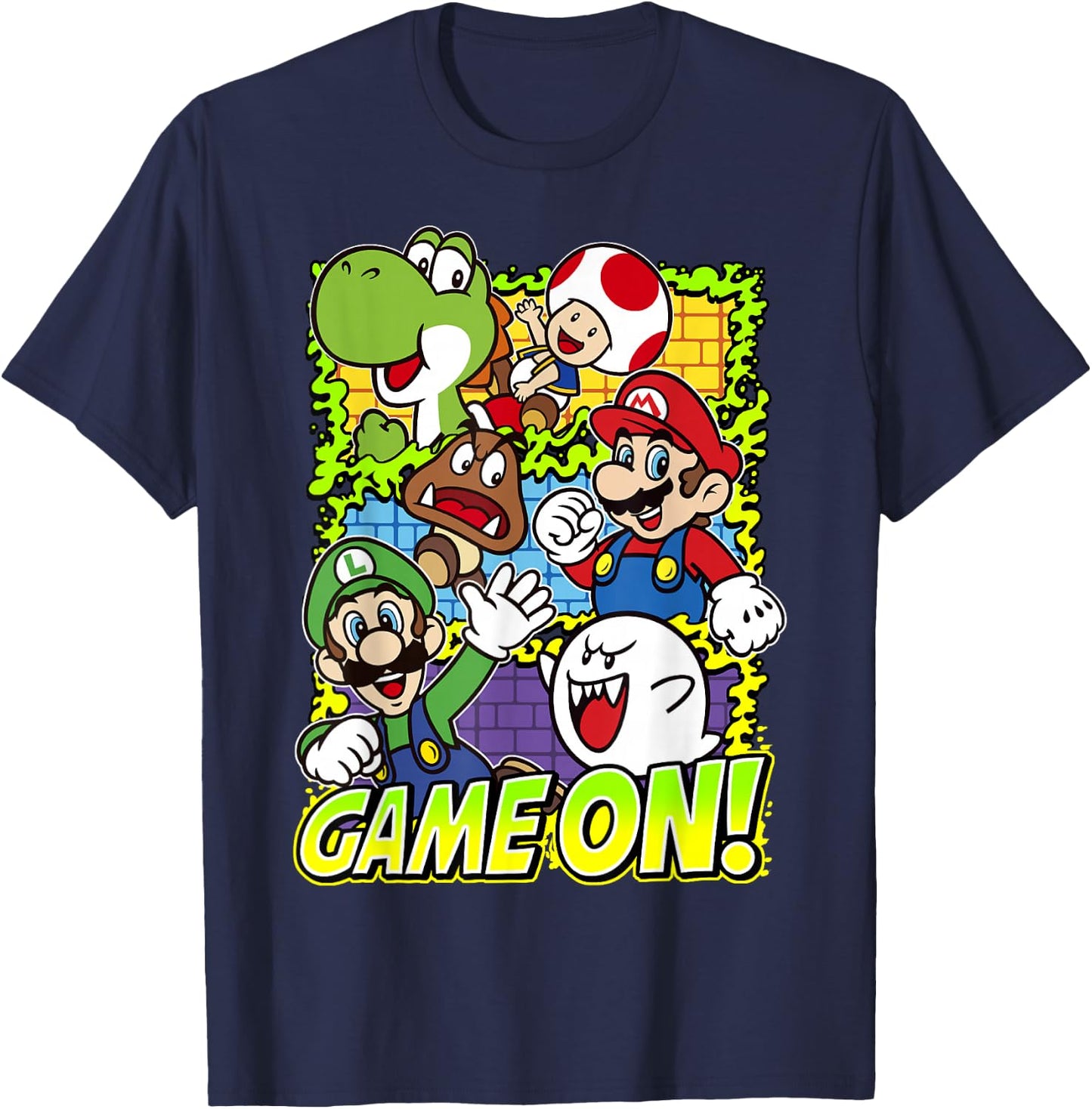 Super Mario Group Shot Game On T-Shirt - T-Shirt | Navy