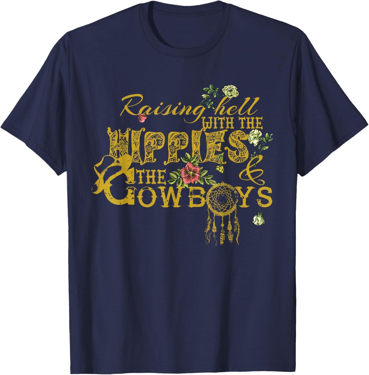 Raising Hell With The Hippies The Cowboys Black X-Small Vintage Casual T-Shirt - T-Shirt | Navy
