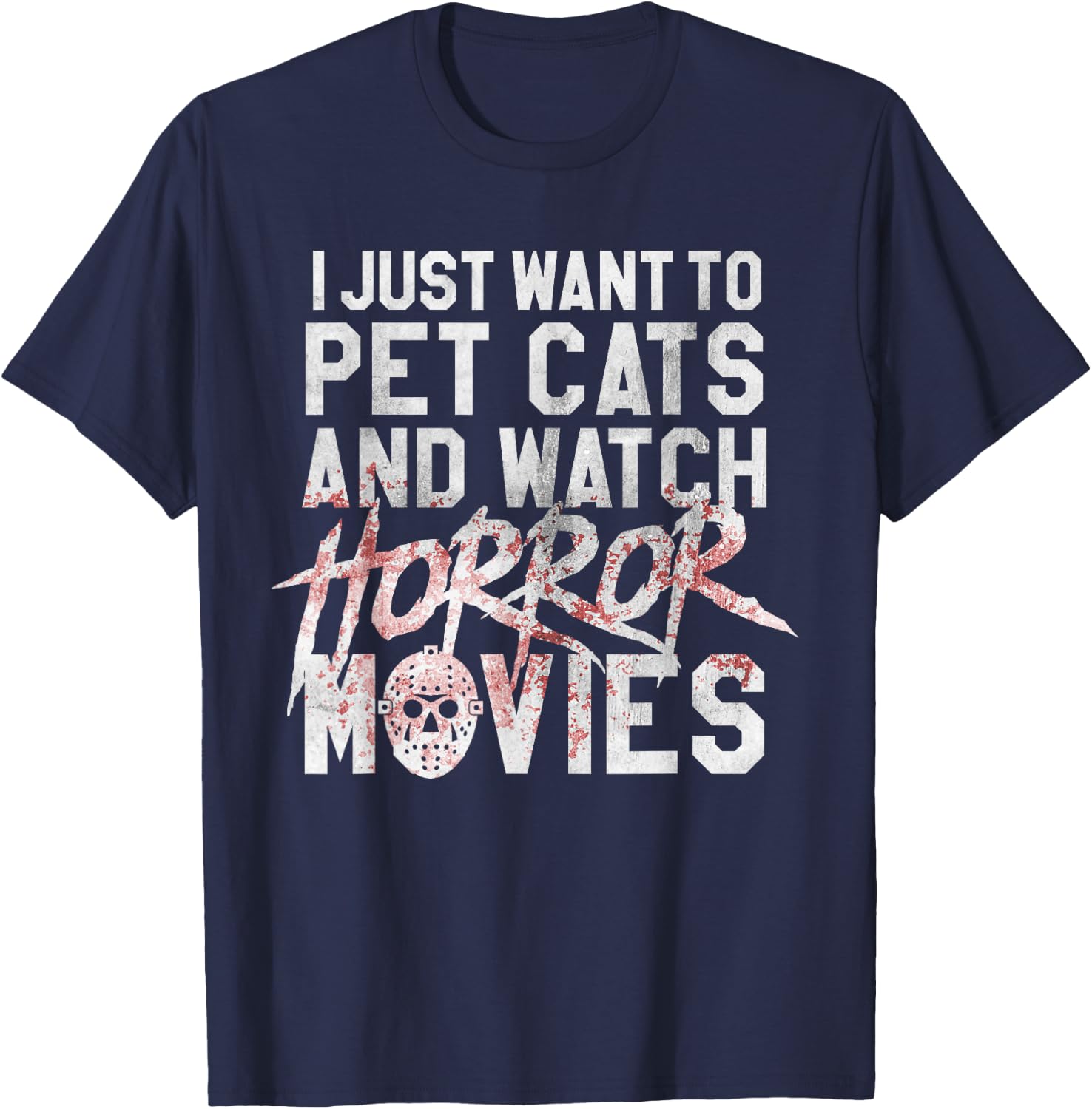 Funny Horror Movie Fan - Halloween Cat Lover Gift Men Women T-Shirt - T-Shirt | Navy