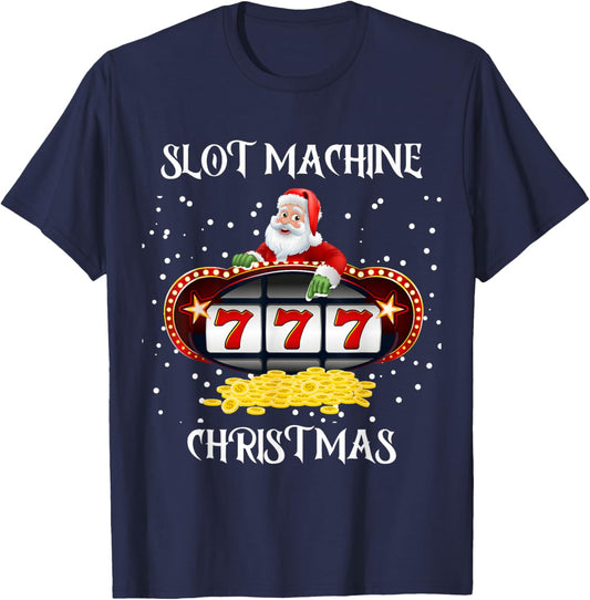 Slot Machine Queen Poker Night Christmas Casino Santa Claus T-Shirt - T-Shirt | Navy