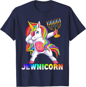 Hanukkah Dabbing Unicorn Jewnicorn Chanukah Jewish Xmas T-Shirt - T-Shirt | Navy