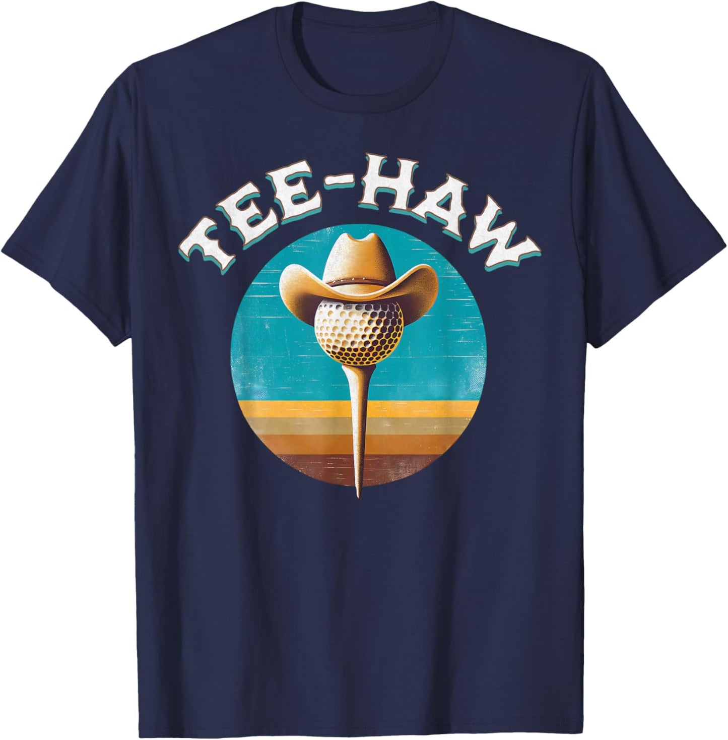 Western Haw Y'all Funny Golf Ball Cowboy Southern Retro T-Shirt - T-Shirt | Navy