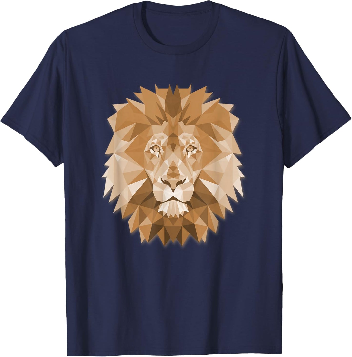 Big Lion Face Graphic Animal Polygon T-Shirt - T-Shirt | Navy